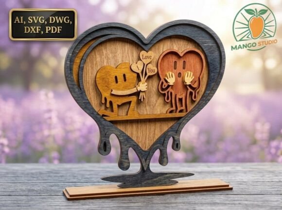 3D Retro Melting Hearts Layered SVG Cut