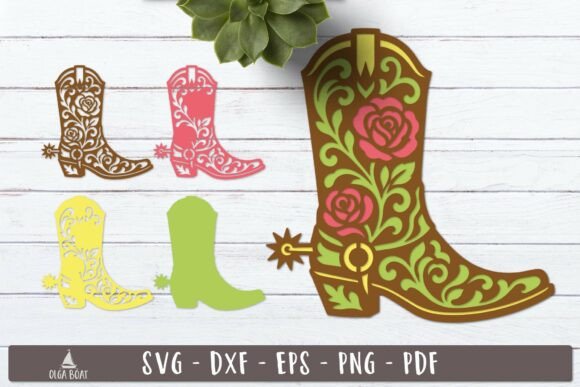 3d Rose Cowboy Boot Layered SVG Design