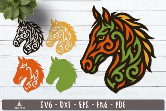 3d Tribal Horse Head Layered SVG Design