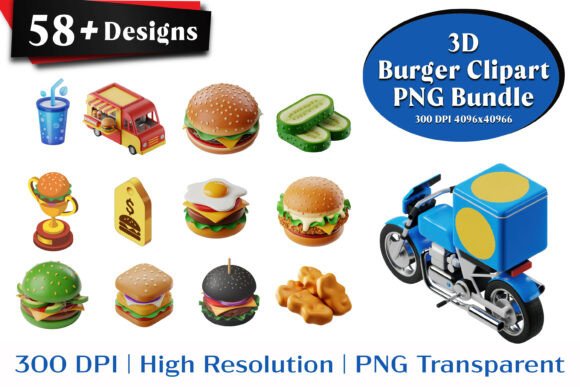58 3D Burger Clipart PNG Bundle