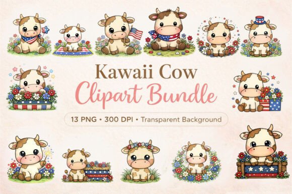 Bringing Charm to Your Projects with the 13 Kawaii-Cow-Clipart-Bundle