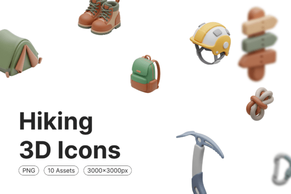 Essential Hiking 3D Icons for Creators
