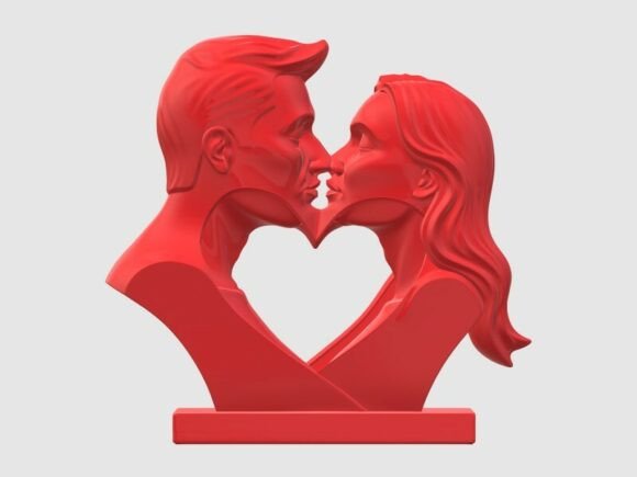 Romantic Couple Kissing Heart Sculpture